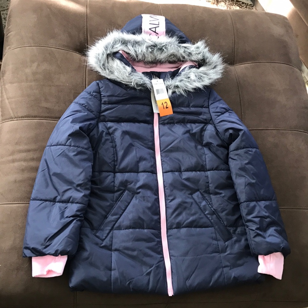 Girls Hooded Puffer Jacket With Faux-Fur Trim
